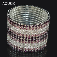 Желтый/фиолетовый модные стразы, растягивающиеся браслеты, эластичный браслет с кристаллами для женщин, свадебные ювелирные изделия, подарок для девушек