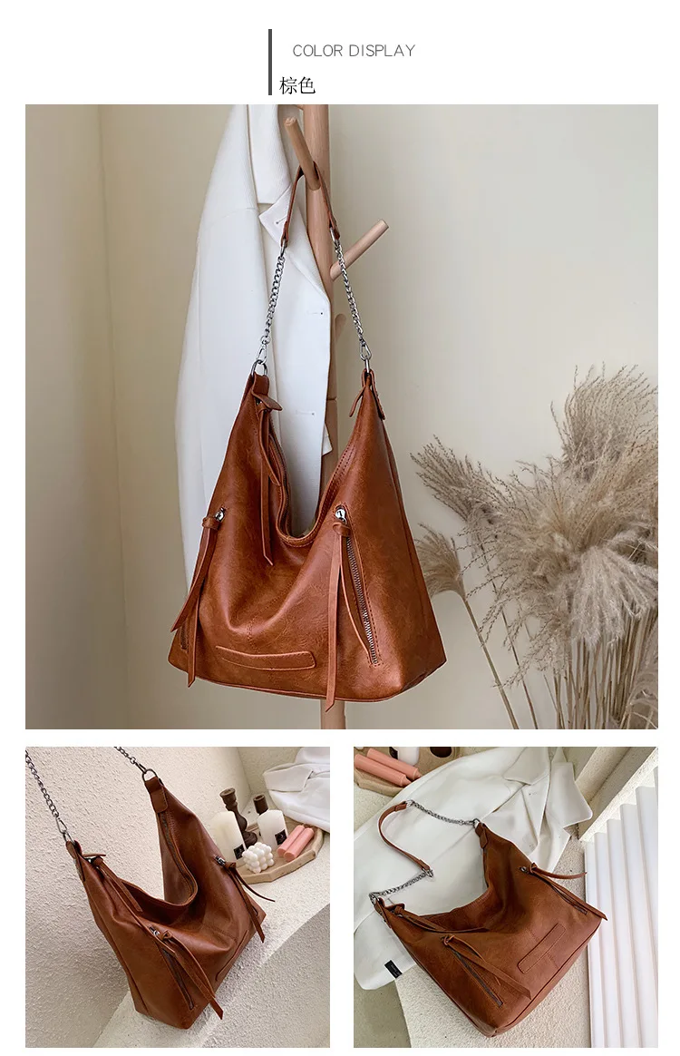 Tassle Women Handbag Female New Retro Fashion Tassel Brand Large Capacity Shoulder Bag Casual Solid Color Chain Crossbody Bag
