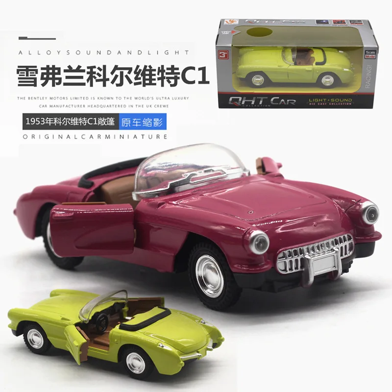 1: 32 Chevrolet Corvette C1 винтажная модель автомобиля из сплава звук и светильник