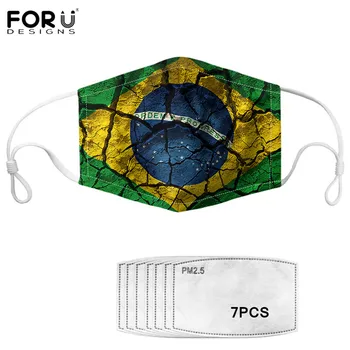 

FORUDESIGNS Brazil Flag Design Half Face Maske With 7 Filters Adjustable High Elastic Yellow Anti PM2.5 Dustproof Mascaras