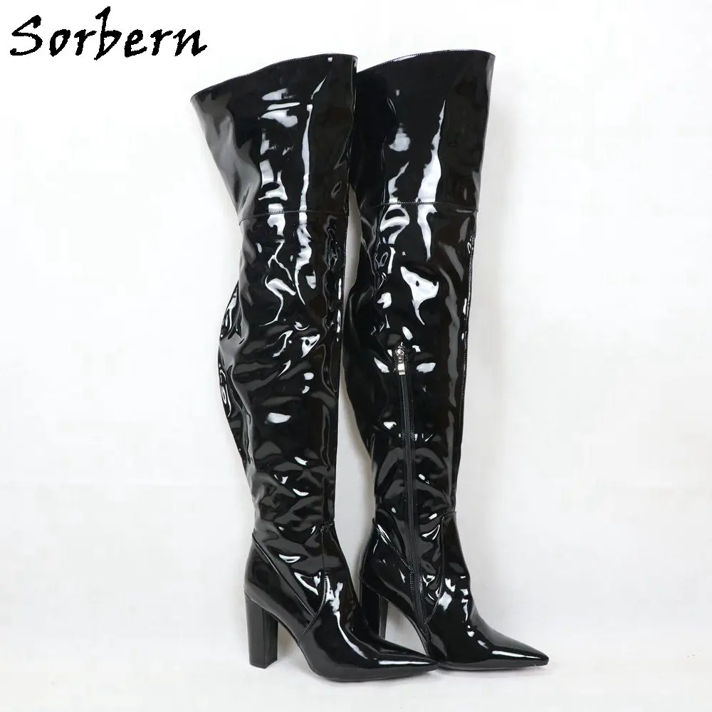 Sorbern Fashion Block Heel Female Boots Block Heels Pointy Toe Custom Patent Colors Chunky Heel Shoe Size 13 Womens Shoes