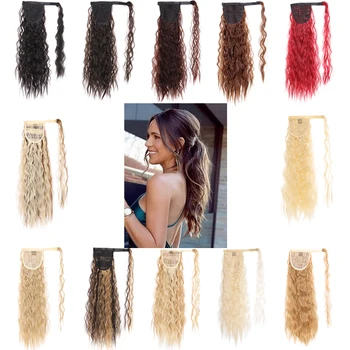 

XUANGUANG Loose Wavy Long Ponytail Synthetic Hair Piece Wrap on Clip Hair Extensions Black Brown