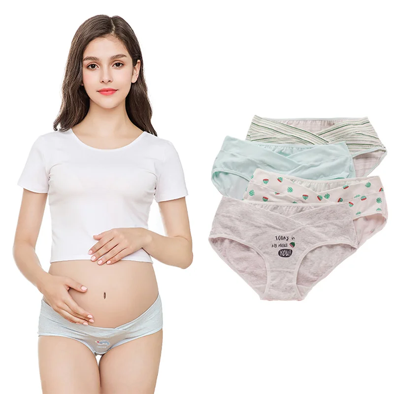 

4 Pieces Cartoon Cotton Maternity Underwear U-Shaped Low Waist Pregnancy Briefs For Pregnant women Plus size Panties Clothes