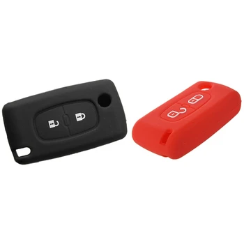 

2x 2 Button Remote Key Case Holder Protect Cover for Peugeot 206 207 307 308 Silicone Black & Red