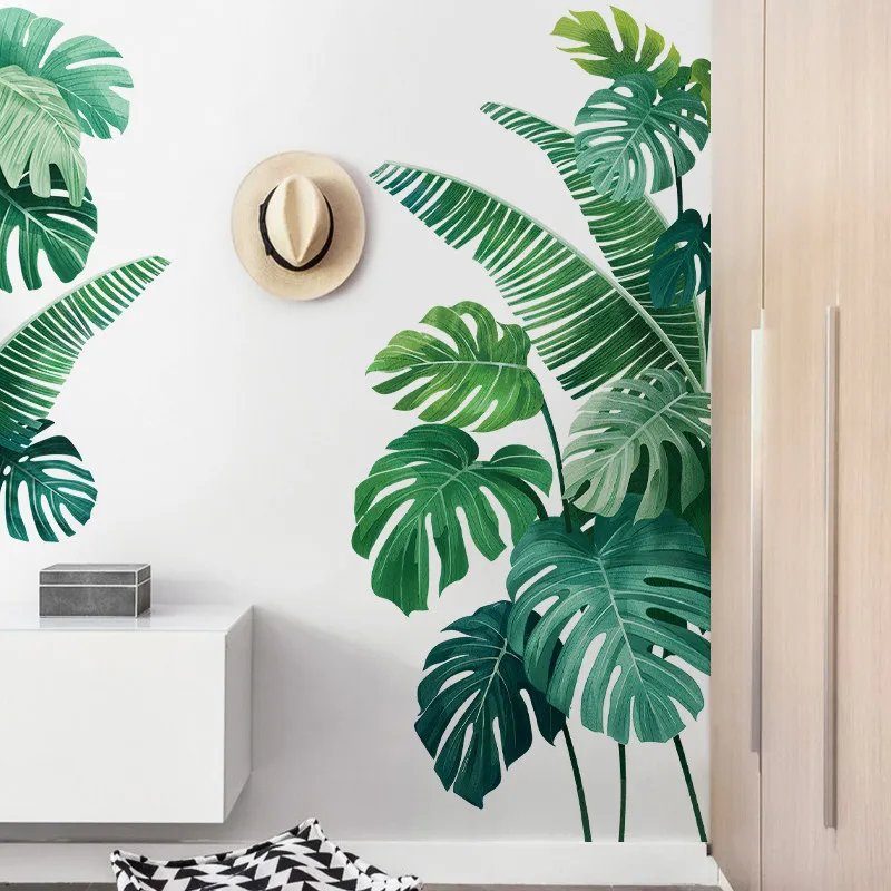 Tropical Plant Turtle Leaf Wall Sticker Fresh Beach Palm Leave Art Decal Door Wall Decoration for Living Room Kitchen Home Decor