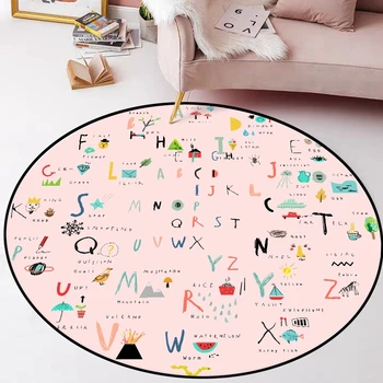 

Lovely Pink Kids Round Carpets Pink 26 Letters Children Bedroom Bedside Floor Mat Baby Kids Play Crawling Mat Hallway Area Rugs