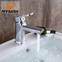 MYNAH Square Basin Faucet Modern Style Chromed Bathroom Taps Cold and Hot Water Mixer Bath Sink Faucets
