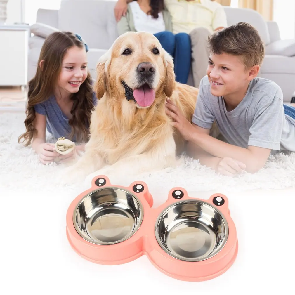 3 Colors Stainless Steel Double Pet Bowls for Dog Puppy Cats Food Water Feeder Pets Supplies Feeding Dishes Dogs Bowl 2 Sizes