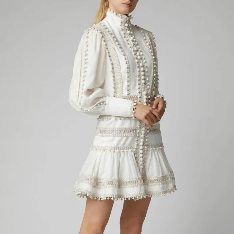 

High Quality Retro Women Court Mini Dress Luxury Beading Embroidery Patchwork Dresses 2019 Autumn Female Elegant Bandage Dress