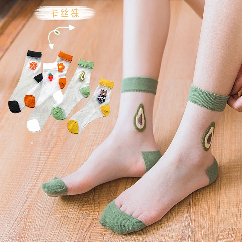 

2020 hot new Spring Summer Arrival Japanese-style Fresh fashion Women's Tube Fruit pattern Socks Thin Summer WOMEN'S Short Socks