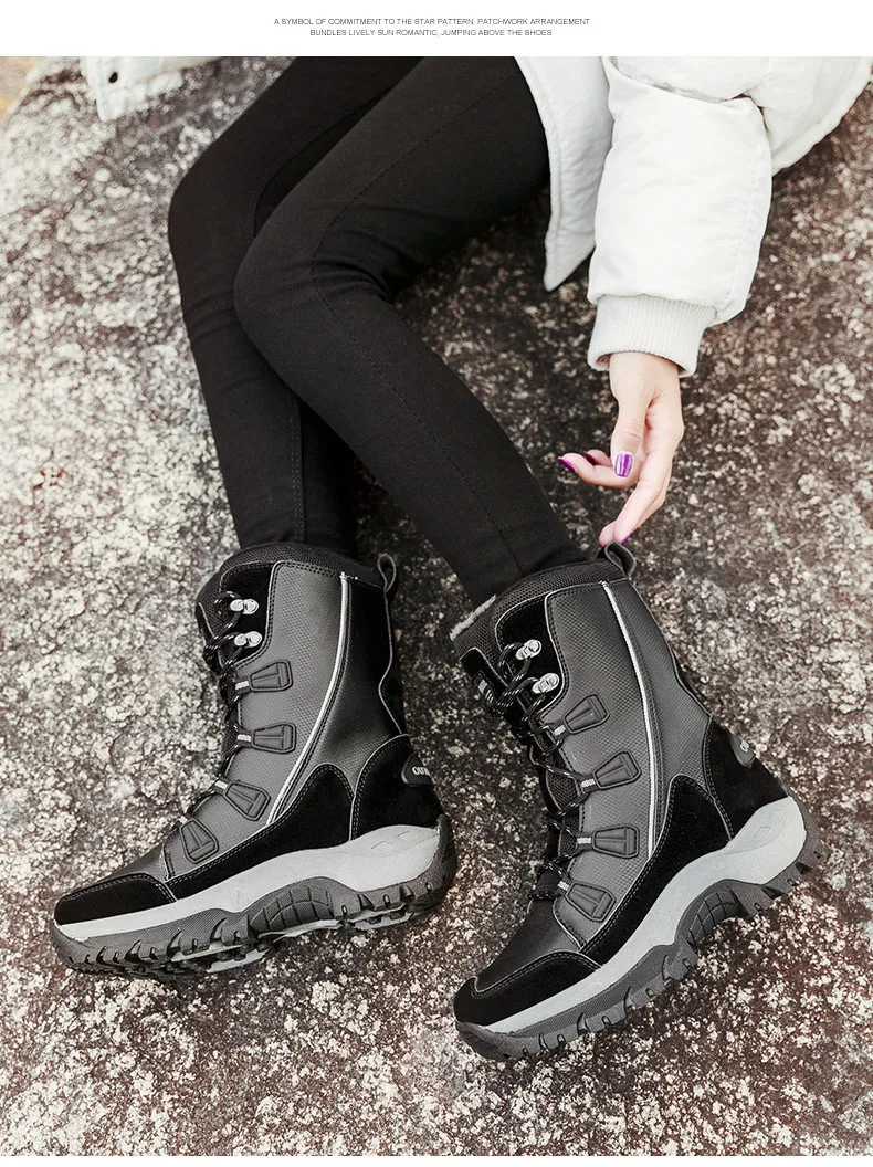 Женские зимние ботинки; коллекция года; модные Нескользящие Водонепроницаемые зимние ботинки; теплая зимняя обувь на толстом меху; ботинки на платформе со шнуровкой