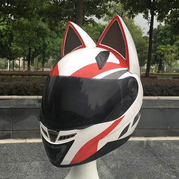 

Motorcycle helmet racing Antifog personality design capacete casco full face helmet with lovely cat ears White helmet