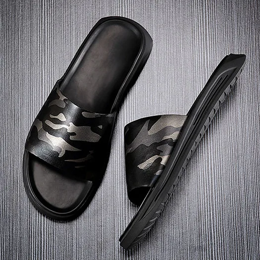Camouflage Тапочки с открытым носком; оригинальная обувь; дизайнерские Черные слипоны; камуфляжные водонепроницаемые Роскошные шлепанцы; мужские сандалии; кожаные летние пляжные сандалии - Цвет: Camouflage