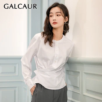 

GALCAUR Korean Chic Style Irregular Blouse Female O Neck Long Sleeve Large Size Loose Casual Shirt Women 2020 Fashion Clothes