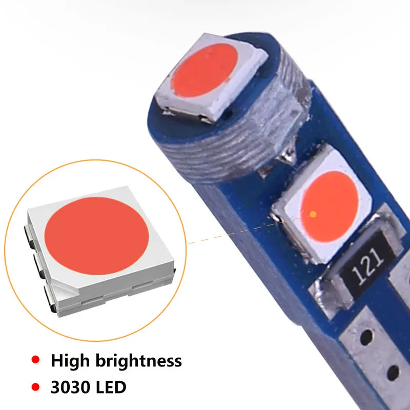 Rxz 6pcs Canbus T5led W1.2w 3030 3led Car Interior Light