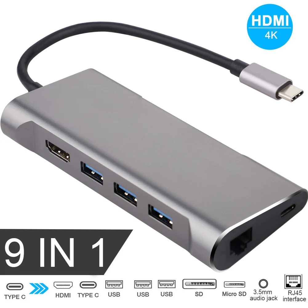 

USB Type C Hub Type-C To HDMI 4K VGA Adapter RJ45 Lan Ethernet SD TF USB-C 3.0 Typec 3.5mm Jack Audio Video for MacBook Pro OTG