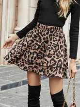 SRUBY Cheetah Print Tiered Layer Skirt Mini Bodycon Leopard skirt Women Vintage Sexy Party Skirts