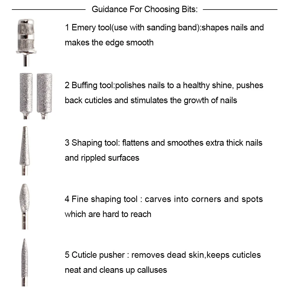 1Set Professional Power Electric Manicure Machine Pen Pedicure Nail File 6 Bits Ceramic Cutter Nail