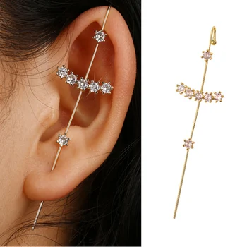 

New Ear Wrap Crawler Hook Earrings for Women Surround Auricle Diagonal Stud Copper Inlaid Zircon Piercing Earrings /1 Piece