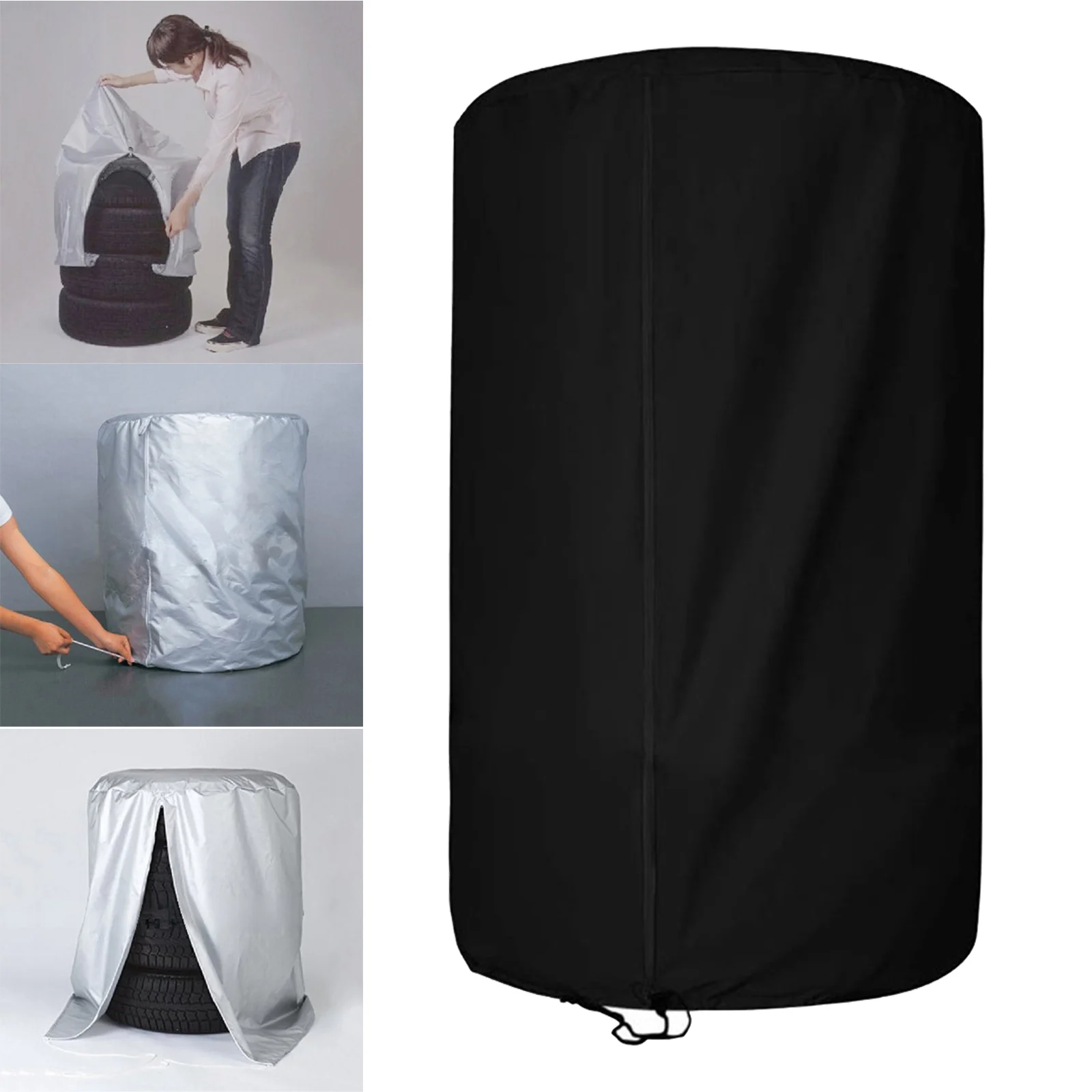 Large Tire Storage Cover 4 Tires Stacked No Fading Foldable 420d Oxford