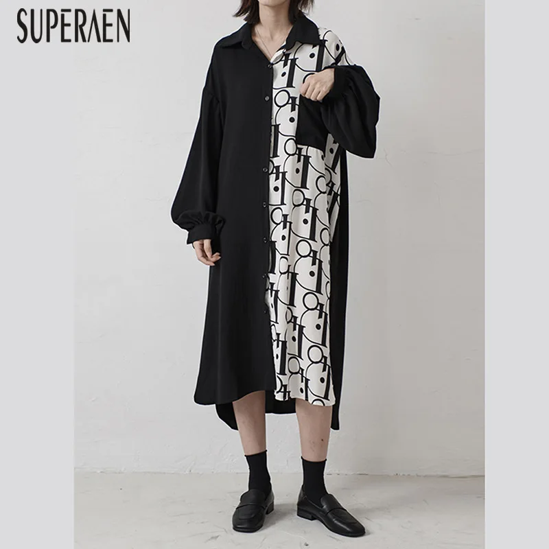 

SuperAen Printed Fashion Women Dress Autumn New 2019 Long Sleeve Ladies Dress Cotton Korean Style Women Clothing