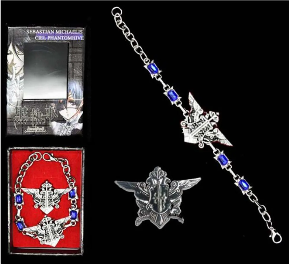 Черный Дворецкий металлический браслет-кольцо Kuroshitsuji Ciel Phantomhive Себастиан Микаэлис аксессуары для косплея A1036