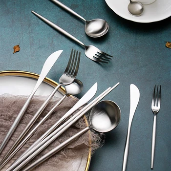 

Solid Steak Fork Set Stainless Steel Nordic Flatware Knife Fork Spoon Couverts De Table Inox Simple Western Tableware FF60D