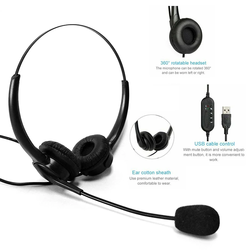 103U USB Binaural Headset Wired Headset Stereo USB Noise Cancelling Microphone Headset Call Centre Office Traffic Headset New