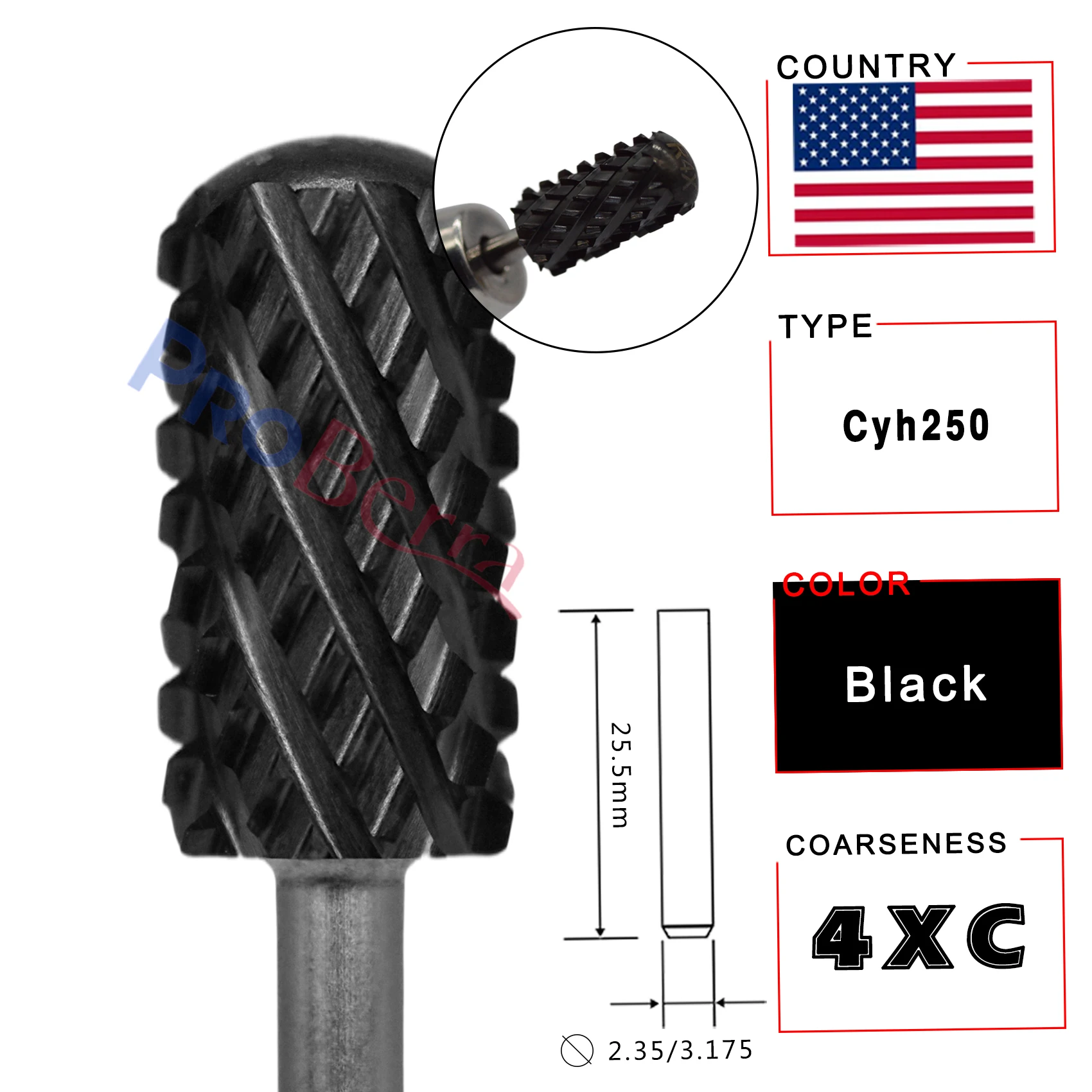 RolinStar 6.6 Large Barrel 4XC Gold Silver Dark Purple Blue Rainbow Rose gold 7 different color nail drill bits milling 4