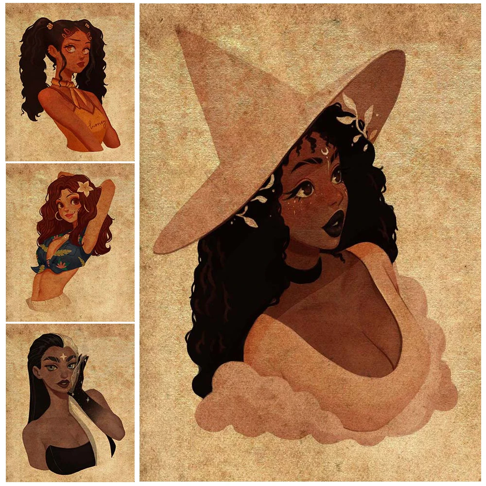 

Vintage Sexy Witch Girl Witchcraft Art Poster Wizard Hat Wall Art Canvas Painting Decor Posters Wall Pictures For Living Room