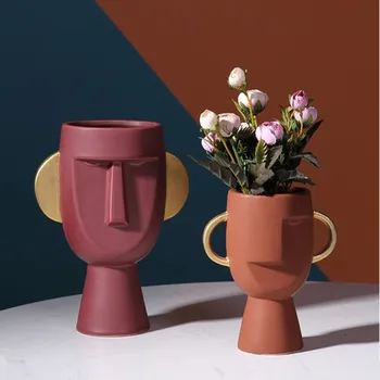 

Nordic Style Head Portraits Face Ceramics Vase Creative Sample House Artware Home Decor Sculpture A1740