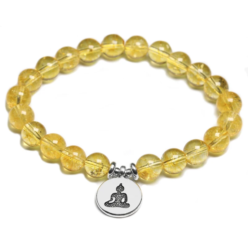 Каменный из натурального цитрина медитация Лотос Будда кулон женский браслет для мужчин исцеляющая энергия Йога ювелирные изделия ручной работы - Окраска металла: Buddha