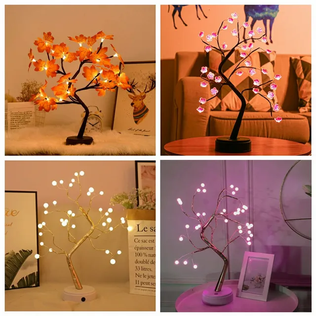 LED Night Lights Mini Christmas Tree Table Lamp Copper Wire Garland Fairy String Lights Home Bedroom