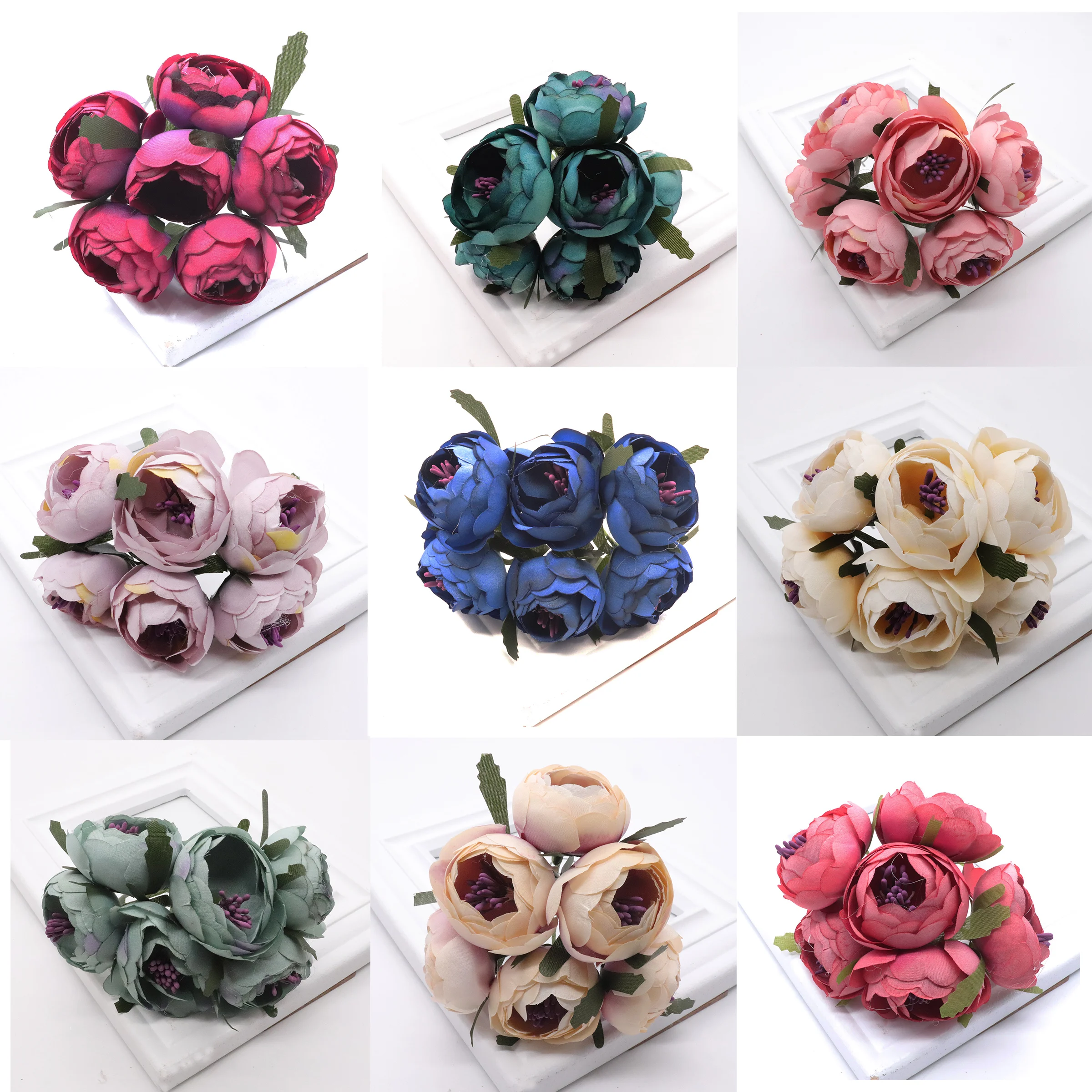 

6pcs/Lot Artificial Rose Silk Flower Peony Flowers Wedding Bouquet Wedding Bridal Decor Rose Flowers For DIY Scrapbooking
