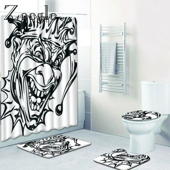

Zeegle Printed Comic Bath Mats with Shower Curtain Pedestal Rug Lid Toilet Cover Washable Bath Mat Waterproof Shower Curtain