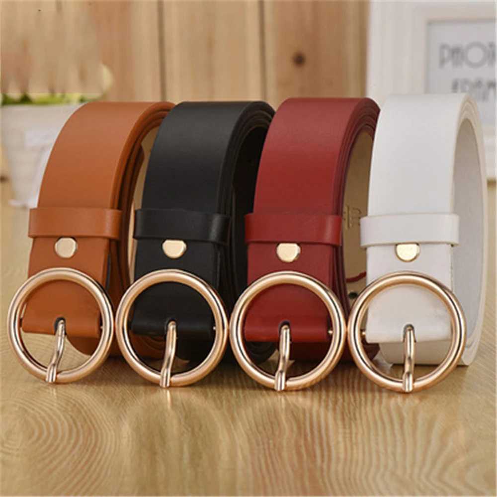 

NO.ONEPAUL female deduction side gold buckle jeans wild belts for women fashion students simple New Circle Pin Buckles Belt