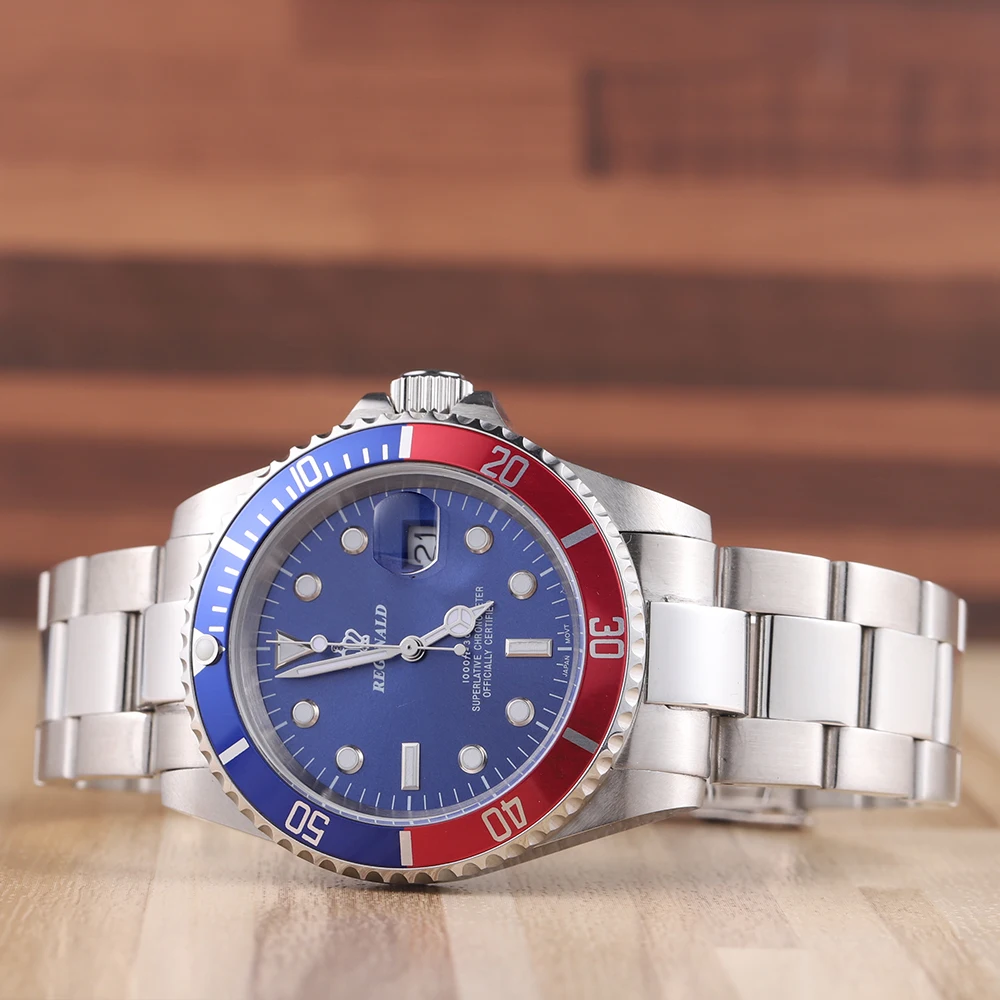 Часы REGINALD мужские GMT вращающийся ободок Японский Miyota 2115 Movt полностью из