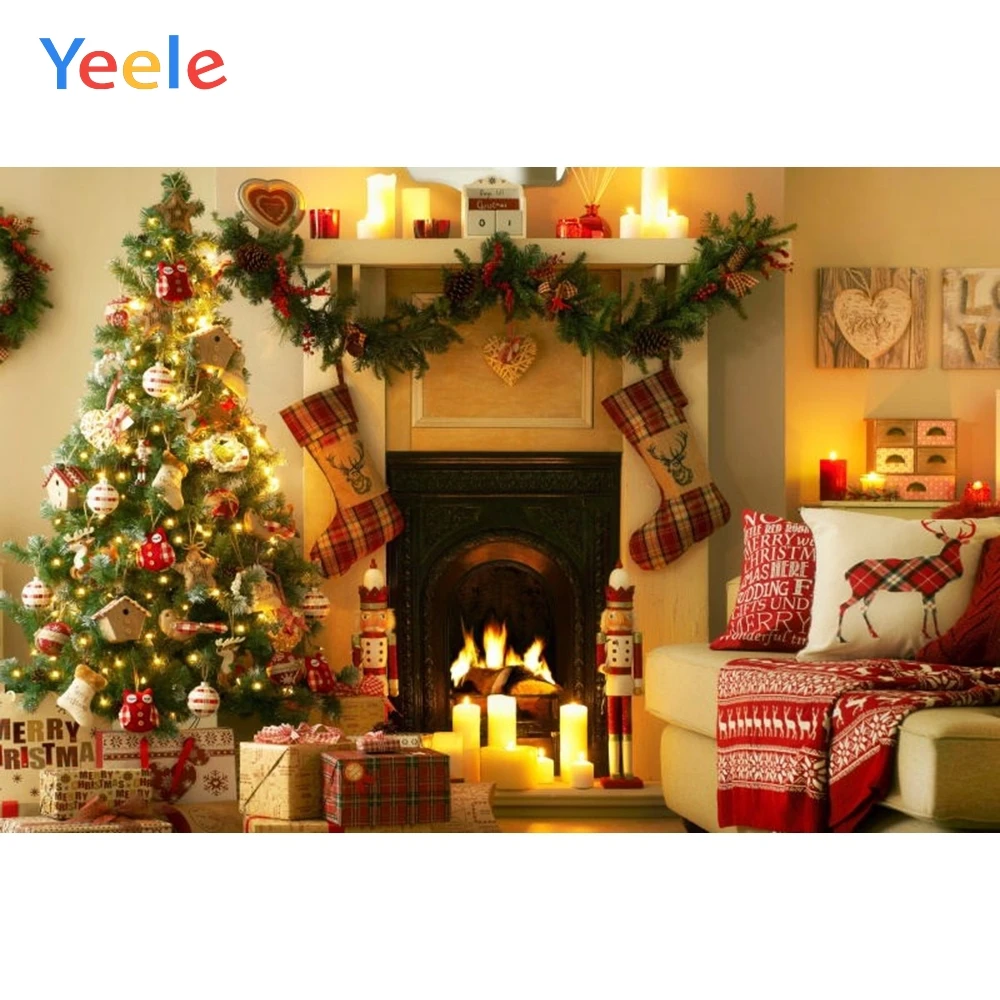 

Yeele Christmas Backdrop Pine Tree Fireplace Gift Newborn Baby Birthday Party Photocall Photography Background Photo Studio