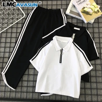 

2 Piece Set Women Striped Casual Streetwear Zipper Sport Tracksuit Women Tops T-shirt +pants Harajuku Women Two Piece Outfits