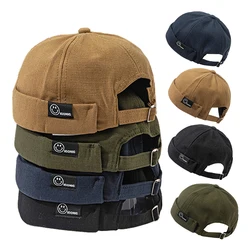Hommes Femmes Rétro Dôme Melon Borderless Bonnet Chapeau Unisexe Crâne Casquette Marin Coton Mécanique Mode Couleur Élastique Panneau Dock Chapeau 