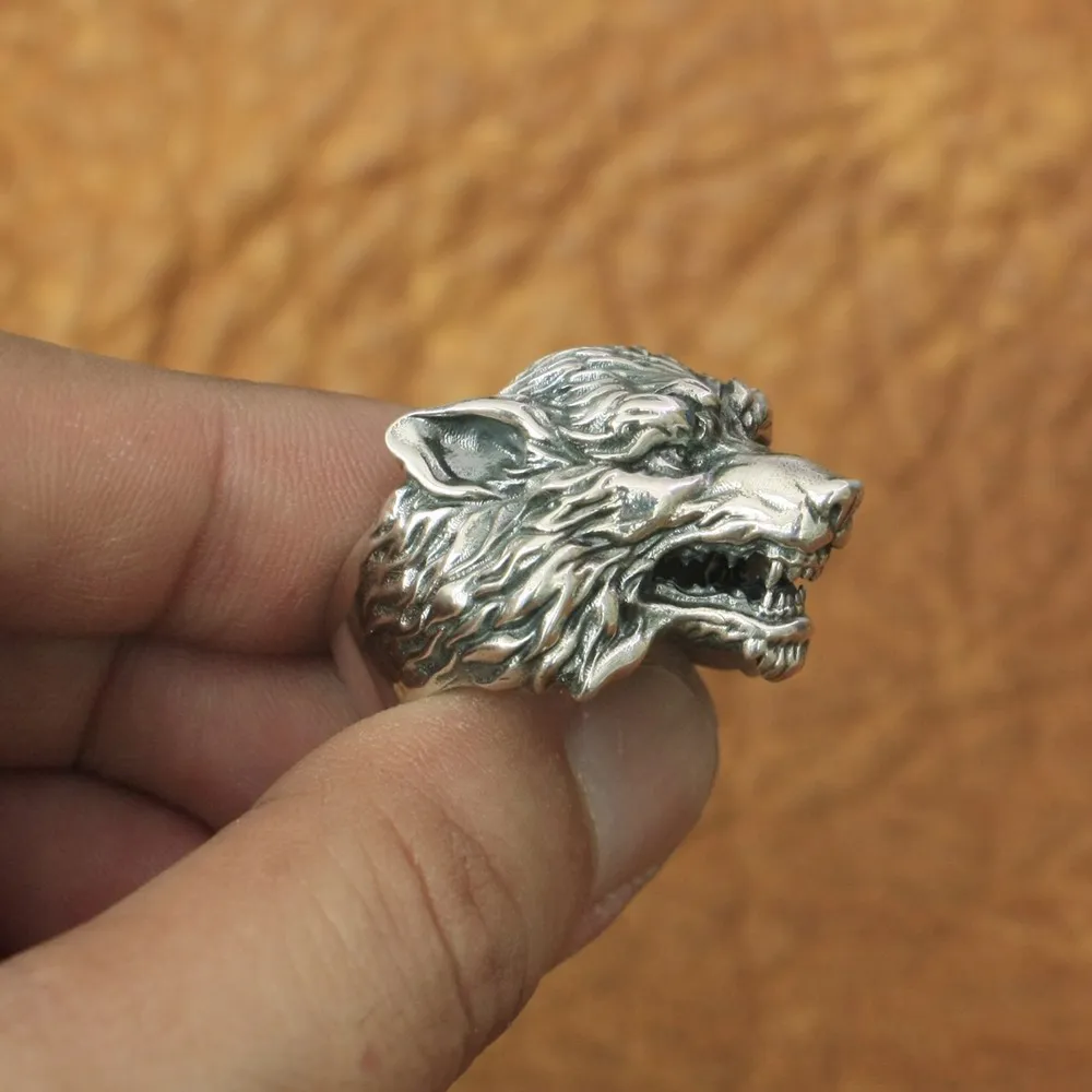 High Details Wolf Ring 925 Sterling Silver Mens Biker Punk Ring TA163A 4PX 