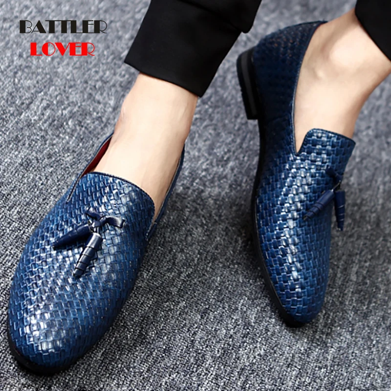 Pointed Toe Formal Shoes Man Weave Leather Oxfords 2019 Spring Men Italy Dress Shoes Business Wedding Shoes For Male Large Sizes