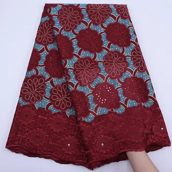 

Wine Color African Cotton Swiss Voile Lace Fabric High Quality African Swiss Voile Lace In Switzerland For Party Dress Y1771