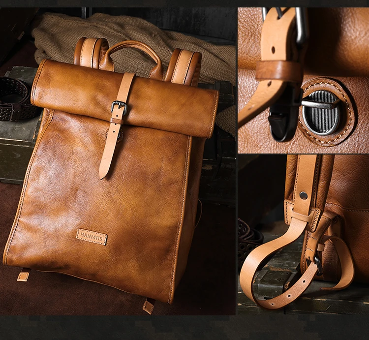 Retro art traveler first layer cowhide men's backpack large capacity backpack men bags leather outdoor hiking travel backpacks