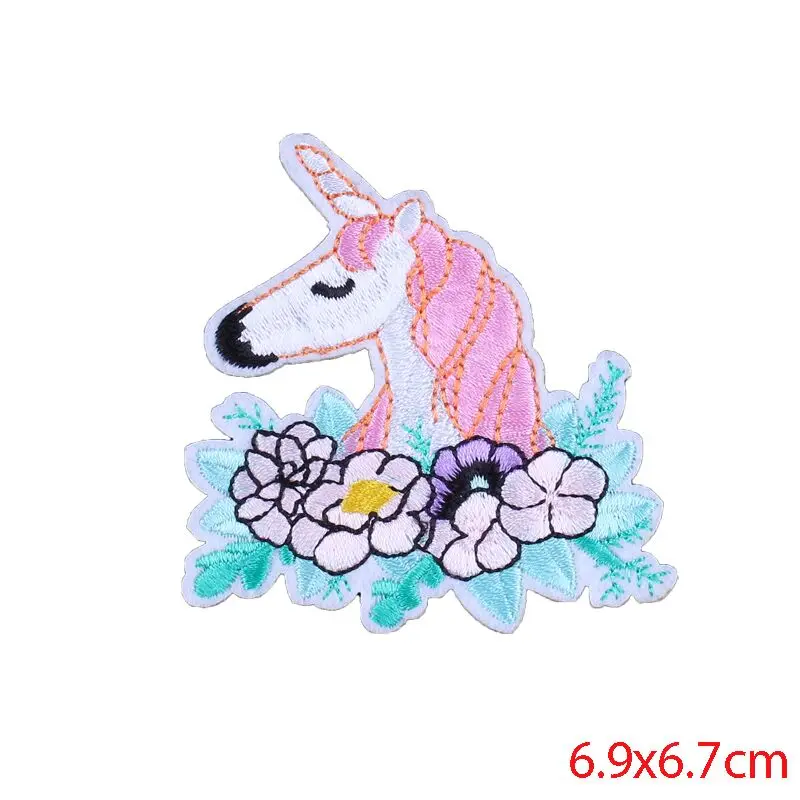 Prajna Hippie Unicorn Patches Embroidered Patches For Clothing DIY Magic Rainbow Stripes Iron On Patches For Kids Cloth Applique 