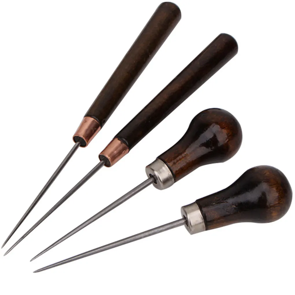 Leather Sewing Tools 2PCS/Set Wooden Handle Awls DIY Leather Sewing Awl Shoes Repair Tool Hand Stitcher Leather Craft Awl Punch Hole Tools