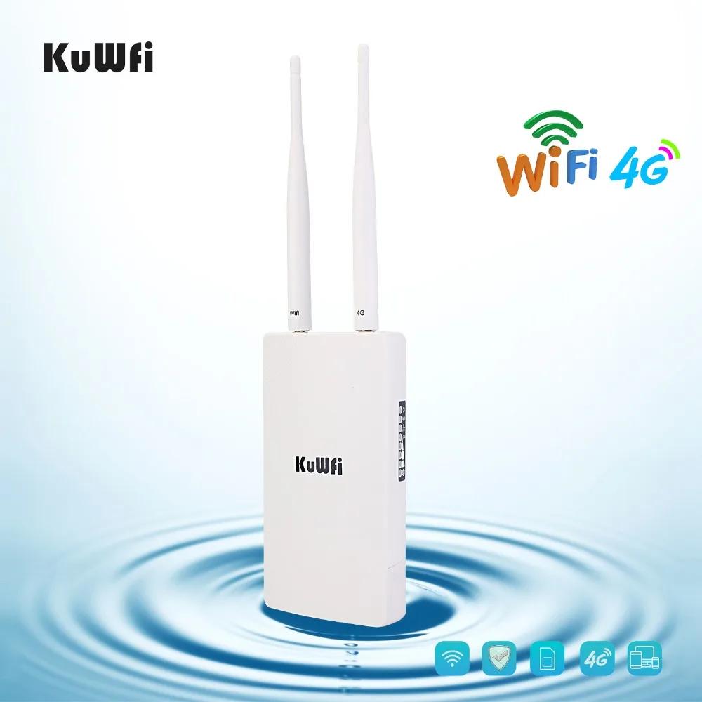 KuWFi Waterproof Outdoor 4G CPE Router 150Mbps CAT4 LTE Routers 3G/4G SIM Card WiFi Router for IP Camera/Outside WiFi Coverage