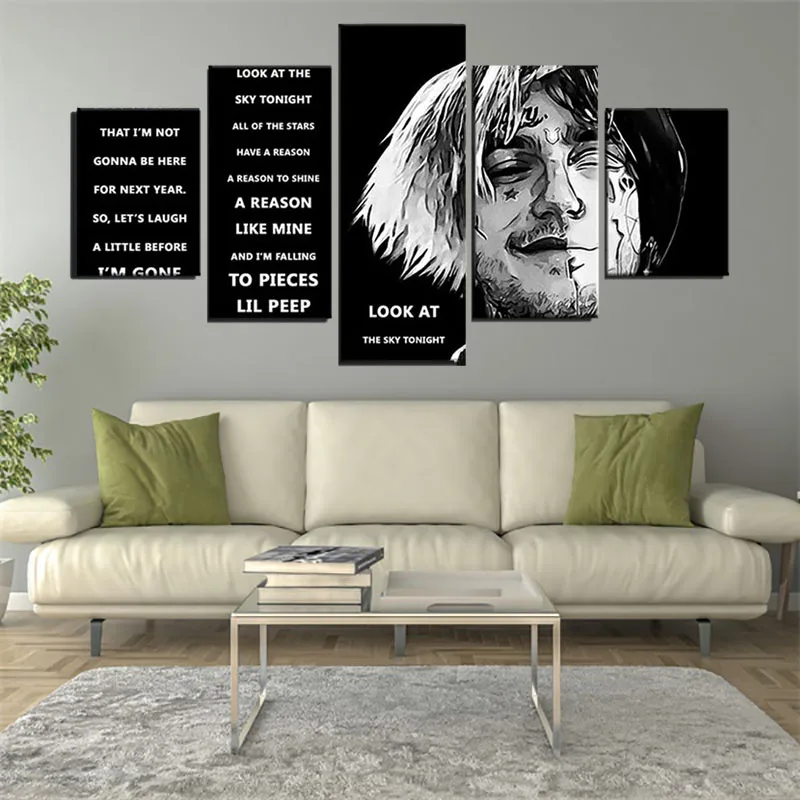 Lil Peep Famous Person Music Quotes Painting Poster Modern HD Print Wall Art Canvas Pictures 5 Piece Home Decor For Living Room | Дом и сад
