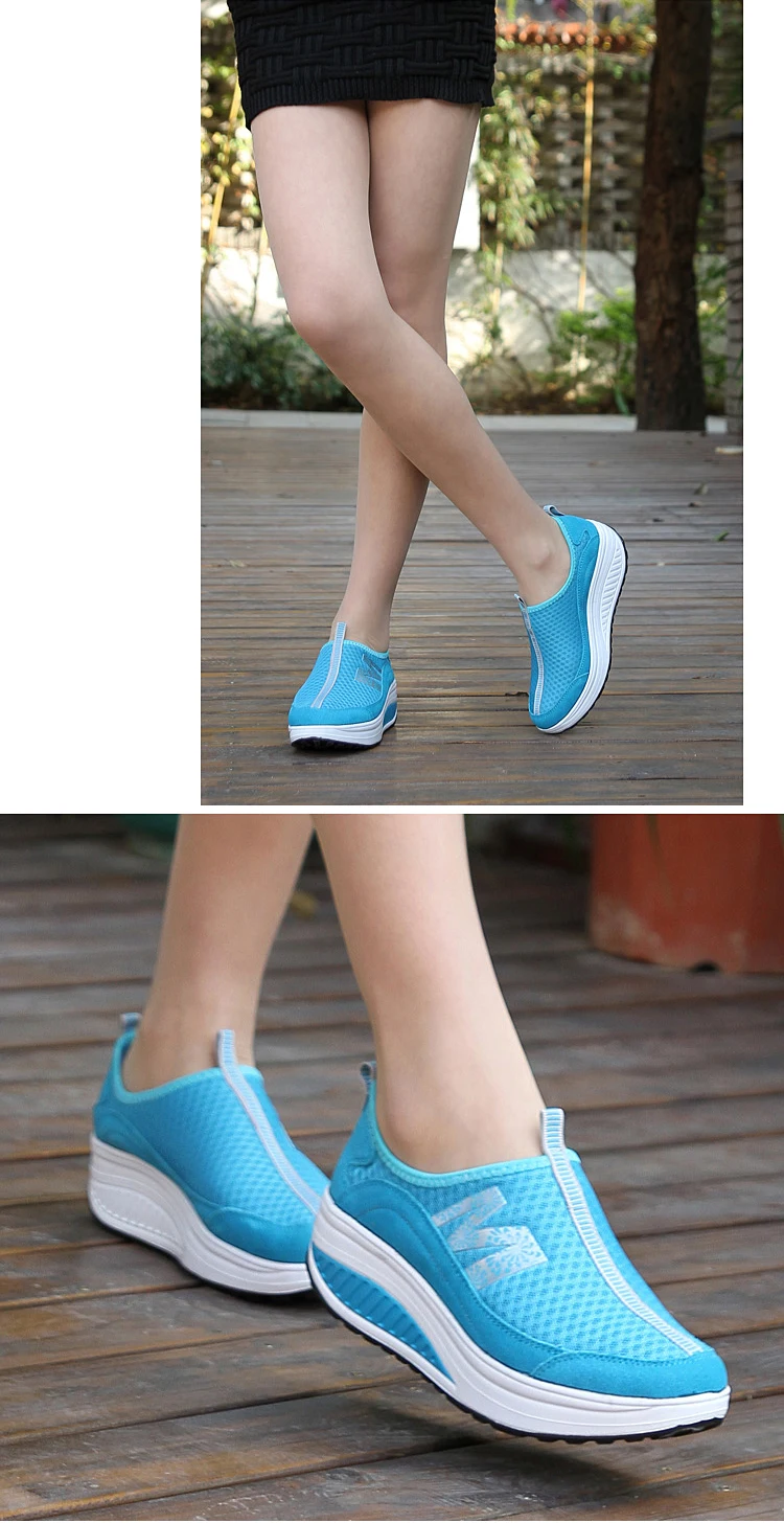 Women Wedges Toning Shoes Breathable Platform Swing Shoes Ultra-light Female Lazy Slimming Shoes Height Increasing