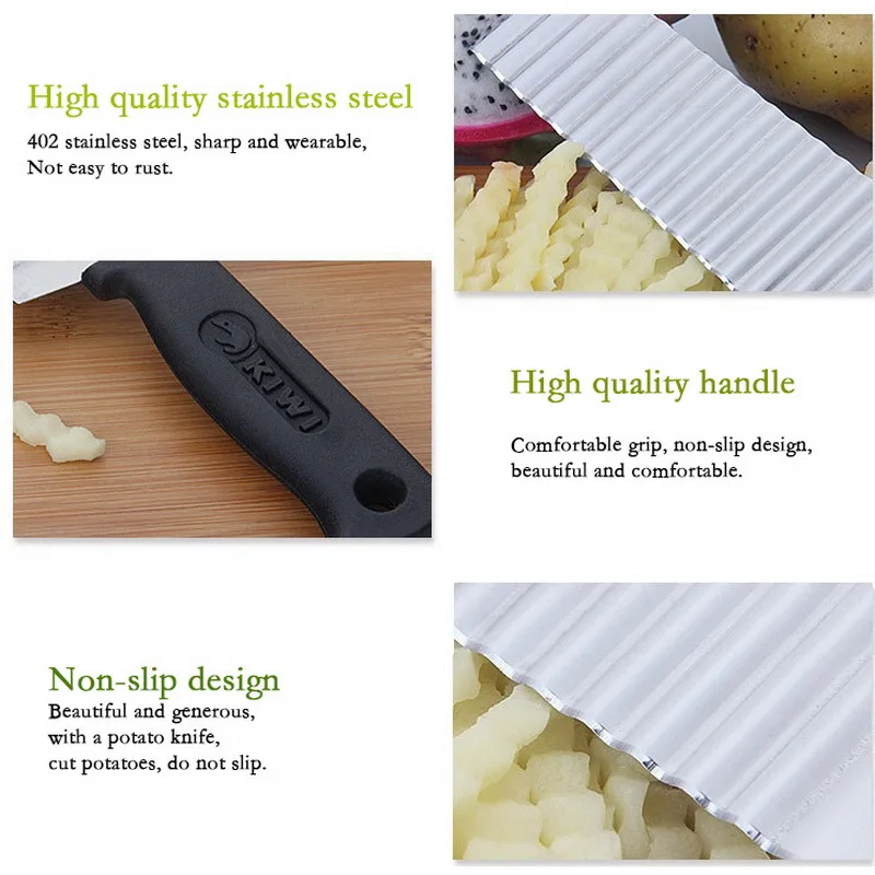 Волнистый нож из нержавеющей стали для резки картофеля, волнистый нож из нержавеющей стали для картофеля, овощей, кухонного теста, гофрированный резак